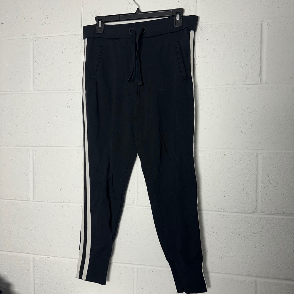 Athleta Womens Black Side Stripe Joggers Athletic Track Pants Small Drawstring